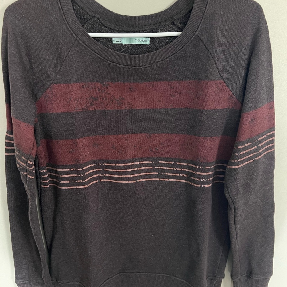Maurices Women's Sweater - Dark Brown and Burgundy Stripes